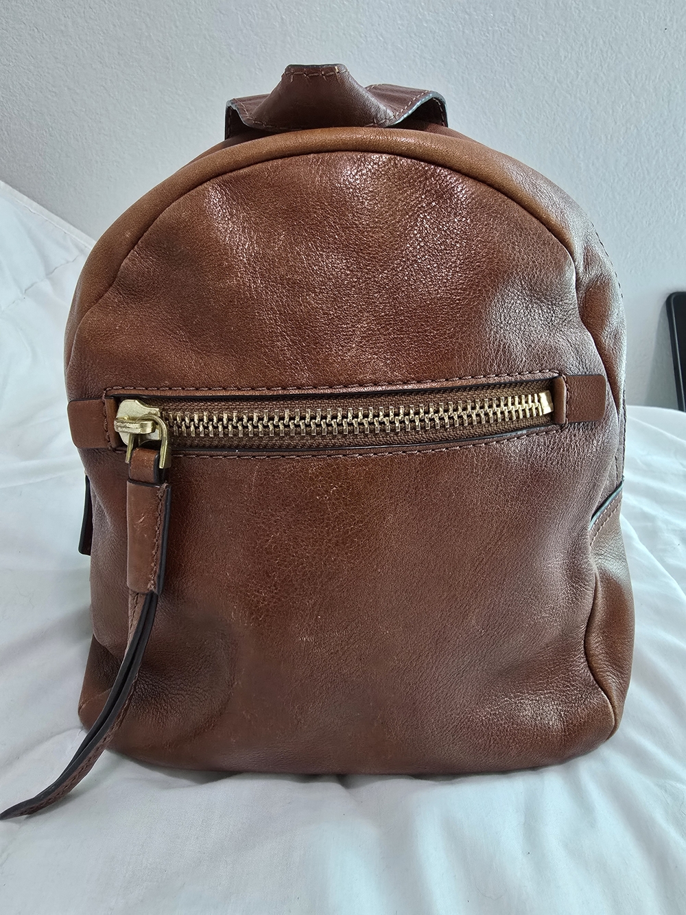 Fossil Chestnut Brown Leather Mini Backpack with Front Zip